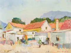 Terence McCaw, Cottages, Hout Bay, 1976, oil on board