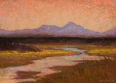William Timlin, Vlei, Reeds and Mountain at Dusk, pastel on paper laid down on board