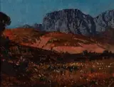 Robert Gwelo Goodman, Cape Landscape with Mountains in the Distance, oil on canvas laid down on board