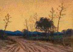 William Timlin, Landscape with Roadway and Trees, pastel on paper laid down on board