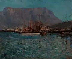 Robert Gwelo Goodman, Harbour with Table Mountain in the Distance, oil on canvas