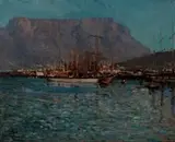 Robert Gwelo Goodman, Harbour with Table Mountain in the Distance, oil on canvas