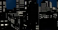 Peter Eastman, Large City, triptych, 2004, enamel on masonite