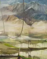 Judith Mason, Metaphysical Landscape with Rope, 1985, oil on canvas laid down on hardboard