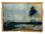 Alexandra Karakashian, Abstract Landscape with Trees in the Foreground, oil on paper