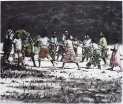 Phillemon Hlungwani, Hekeleheke - Hekee! 2 (Ring-A-Ring-A-Rosie 2), 2024, charcoal and pastel on paper