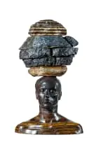 Angus Taylor, ‘n Stapel van Sewe Noord Kaap Klippe (A Stack of Seven Northern Cape Rocks), 2025, Zebra Jasper and Ore, Blue Tigers Eye, Iron ore, Blue Tigers Eye, Tigers Eye, Iron ore portrait and Tiger iron bust