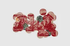 Chris Soal, Wear and Tear, 2025, woodblock impression on eroded sandpaper disks held by acid-free tape