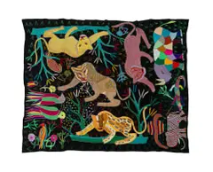 Mapula Embroidery Project, Embroidered cloth with cats, cotton