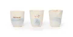 Katherine Glenday, Vessels with swimming figures, three, 2012, painted and partially glazed porcelain with brown inlay and gold lustre