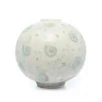 Katherine Glenday, Large round vessel with snail swimmers, 1993, glazed porcelain with oxides and lustre
