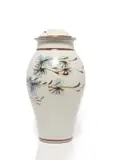 Tim Morris, Lidded jar with flower motif, 1978, porcelain with white glaze and oxide