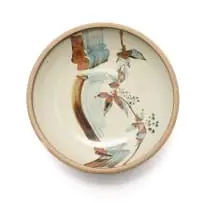 Tim Morris, Large bowl with linear and plant motif, reduction stoneware with oxides