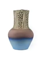 Anton Bosch, Matt stoneware vase with line and leaf motif, thrown stoneware with sgraffito motifs in brown and blue glaze