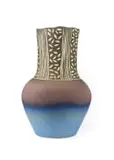 Anton Bosch, Matt stoneware vase with line and leaf motif, thrown stoneware with sgraffito motifs in brown and blue glaze