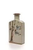 Tim Morris, Rectangular bottle with flower motif, reduction stoneware
