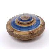 Peter Jaff, Brown and blue lidded vessel with ring and nodule decoration, glazed stoneware