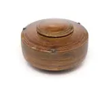 Peter Jaff, Brown lidded vessel with incised rings and nodules, glazed stoneware