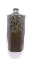 Anton Bosch, Faceted floor vase with guinea fowl, stoneware with chun glaze over iron slip, carved through glaze and reduction fired