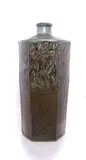 Anton Bosch, Faceted floor vase with guinea fowl, stoneware with chun glaze over iron slip, carved through glaze and reduction fired
