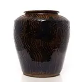 Peter Jaff, Large floor jar with combed slip motif, thrown with combed slip and Tenmoku stoneware glaze