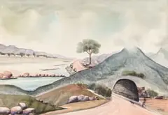 Phaswane David Mogano, Tunnel of Pleasure Resort, 1972, watercolour on paper