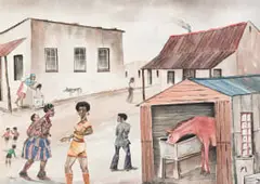 Phaswane David Mogano, T.Ship Scene in S.A., 1969, watercolour on paper