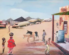 Phaswane David Mogano, King Sekhukhune's Royal Kraal, 1972, mixed media on board