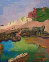 Ruth Everard Haden, South Coast Pool, oil on canvasboard