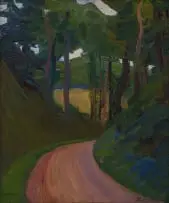 Bertha Everard, Trees along a Roadway, oil on canvas