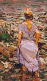 Adriaan Boshoff, Woman Wading into Water, oil on canvas laid down on board
