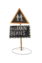Human Beans by Fanlo (Chicken Man) Mkhize, mixed media with enamel paint on board, sold Oct 2025