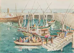 George William Pilkington, Harbour Scene, watercolour on paper