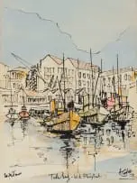 Arthur Edward Cantrell, Table Bay - with Fishing Boats, 1959, watercolour and ink on paper
