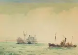 Nils Andersen, Seascape with Ships, watercolour on paper