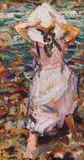 Adriaan Boshoff, Girl with Sunhat, oil on canvas laid down on board