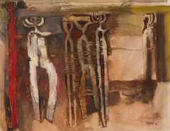 Abstract Figures by Cecil Skotnes, 1968, oil on canvas laid down on board, sold Mar 2026