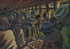 Gerard Sekoto, Game of Draughts in a Crowd, oil on canvasboard