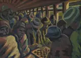 Gerard Sekoto, Game of Draughts in a Crowd, oil on canvasboard