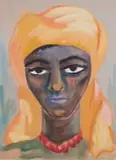 Maggie Laubser, Portrait of a Woman with Headdress and Beads, 1958, watercolour and gouache on paper