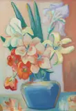 Maggie Laubser, Still Life with Day Lilies and Irises, pencil and gouache on artist's board