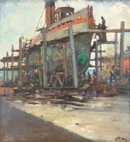 Dorothy Kay, Tug 'Talana' on the Slipway, 1982, oil on canvas