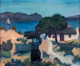 Maggie Laubser, Landscape with Figure, oil on board