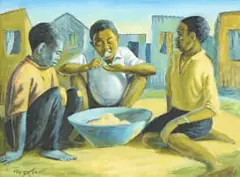 George Pemba, A Meal for Three, 1989, oil on board