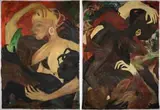 Nthabiseng Kekana, The Names of My Ancestors, diptych, 2022, oil and copper leaf on unstretched canvas
