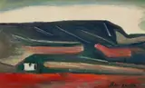 Pranas Domšaitis, Landscape with Dwelling, oil on board