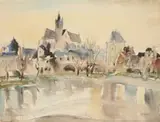 Maud Sumner, A French Romanesque Village, watercolour and ink on paper