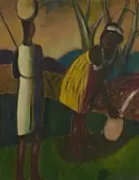 Pranas Domšaitis, Two Pondo Women Collecting Water, oil on paper