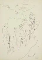 Irma Stern, Workers in a Field, 1961, pen on paper
