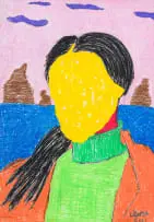 Lwando Dlamini, Portrait in a Landscape, 2021, crayon and acrylic on paper